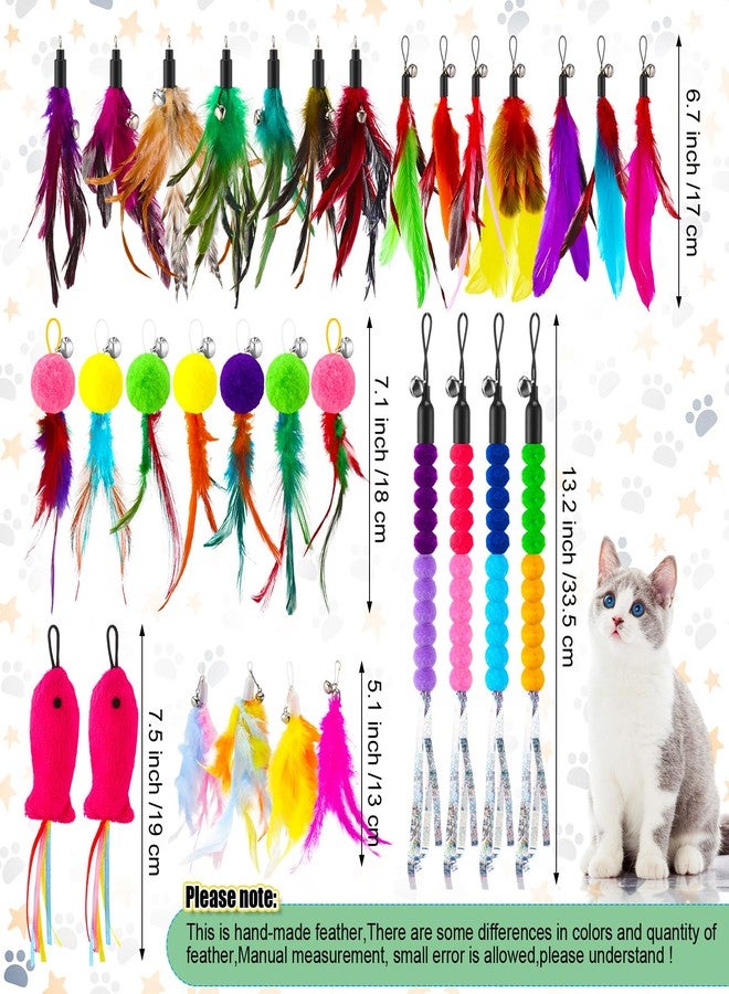 Cosblank 50 Pcs Cat Feather Toys Refill Cat Wand Replacement Feathers with Bells Interactive Pet Wand Attachment Toys - Image 2